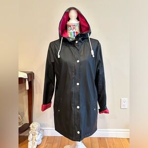 UK2LA charcoal gray hooded jacket with contrasting pink interior.